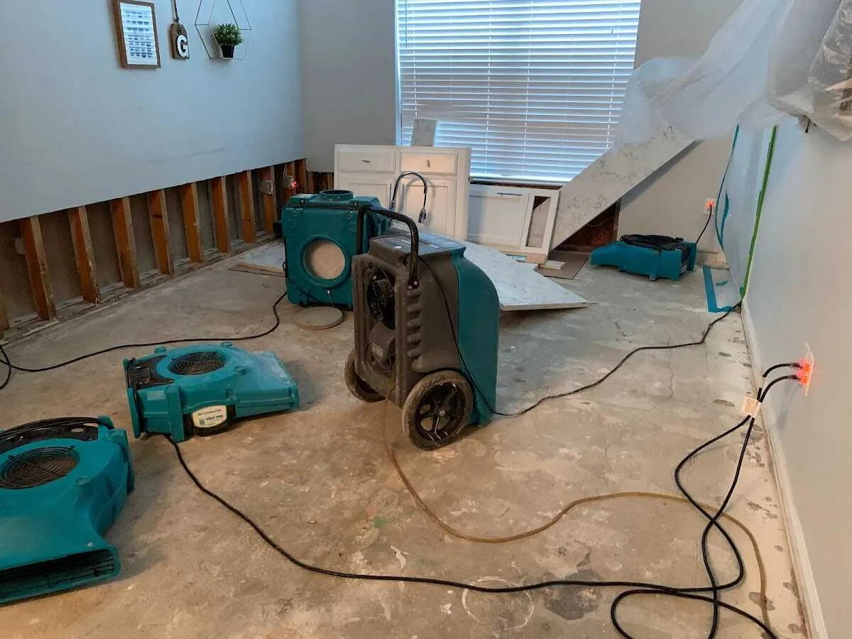 Dehumidifier in flood-cut room for Water Damage Restoration in Fox Lake